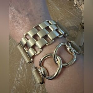 King Star Bundle of Two Gold Tone Metal and Leather Bracelets New